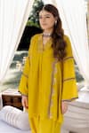 Buy_Kacha Tanka_Yellow Pure Silk Embroidered Sequin V Neck Kurta And Dhoti Pant Set _Online_at_Aza_Fashions