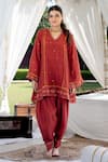 Buy_Kacha Tanka_Brown Pure Silk Embroidered Sequin V Neck And Aari Kurta & Salwar Set _at_Aza_Fashions