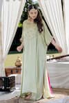 Buy_Kacha Tanka_Green Cotton Modal Embroidered Sequin Round And Aari Kaftan & Pant Set _at_Aza_Fashions