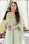 Kacha Tanka_Green Cotton Modal Embroidered Sequin Round And Aari Kaftan & Pant Set _Online_at_Aza_Fashions