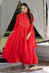 Buy_Kacha Tanka_Red Pure Silk Embroidered Sequin V Neck Kalidaar Kurta Palazzo Set _at_Aza_Fashions