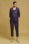 Buy_Khwaab by Sanjana Lakhani_Blue Stripe Lapel Collar Neck Woven Balance Blazer Jacket Pant Set _Online_at_Aza_Fashions