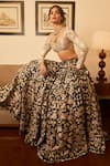 Buy_Paulmi and Harsh_Black Lehenga Raw Silk Printed Vintage Floral Notched Blouse Set  _at_Aza_Fashions