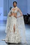 Buy_Paulmi and Harsh_Ivory Net Embroidery Zardozi Plunge V Floral Tail Cut Lehenga Set  _at_Aza_Fashions