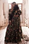 Buy_Paulmi and Harsh_Black Chiniya Silk Printed Floral Sweetheart And Embroidered Jumpsuit 