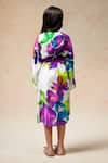 Shop_Thetaa_Wine Cupro Silk Iris Bloom Print Plumeria Shirt Dress _at_Aza_Fashions