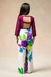 Shop_Momkidsfashion_Wine Bamberg Curved Hem Solid Crop Top With Flora Print Flared Pant _at_Aza_Fashions