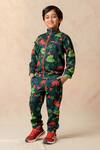 Buy_Thetaa_Green Scuba Flaming Lily Print Bomber Jacket With Joggers _at_Aza_Fashions