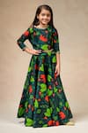 Thetaa_Green Cupro Silk Woodland Print Lehenga Blouse Set _Online_at_Aza_Fashions