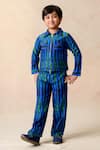 Buy_Thetaa_Blue Cupro Silk Algae Watercolor Striped Print Shacket With Pant _at_Aza_Fashions