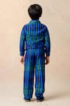 Shop_Thetaa_Blue Cupro Silk Algae Watercolor Striped Print Shacket With Pant _at_Aza_Fashions