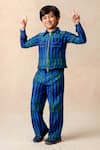 Thetaa_Blue Cupro Silk Algae Watercolor Striped Print Shacket With Pant _Online_at_Aza_Fashions