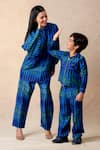 Thetaa_Blue Cupro Silk Algae Watercolor Striped Print Shacket With Pant _at_Aza_Fashions