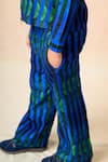 Shop_Thetaa_Blue Cupro Silk Algae Watercolor Striped Print Shacket With Pant 