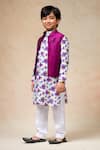 Momkidsfashion_Purple Pure Silk Peony Bloom Print Bundi Kurta Set _Online_at_Aza_Fashions