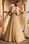 Buy_Megha Bansal_Beige Chiffon Embroidered Mir Vrit Foliage Embellished Anarkali With Dupatta _at_Aza_Fashions