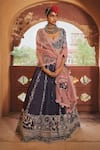 Buy_Megha Bansal_Blue Silk Chanderi Embroidered Pearl Aishani Vrit Geometric Sequin Lehenga Set _at_Aza_Fashions