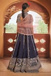 Shop_Megha Bansal_Blue Silk Chanderi Embroidered Pearl Aishani Vrit Geometric Sequin Lehenga Set _at_Aza_Fashions