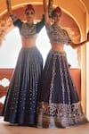 Megha Bansal_Blue Silk Chanderi Embroidered Pearl Aishani Vrit Geometric Sequin Lehenga Set _Online_at_Aza_Fashions