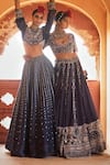 Buy_Megha Bansal_Blue Silk Chanderi Embroidered Pearl Aishani Vrit Geometric Sequin Lehenga Set _Online_at_Aza_Fashions