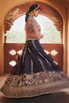 Megha Bansal_Blue Silk Chanderi Embroidered Pearl Aishani Vrit Geometric Sequin Lehenga Set _at_Aza_Fashions