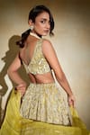 Shop_Megha Bansal_Green Silk Chanderi Embroidered Pearl Sona Ruhaani Sequin Foliage Lehenga Set _at_Aza_Fashions