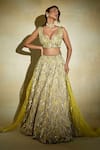 Megha Bansal_Green Silk Chanderi Embroidered Pearl Sona Ruhaani Sequin Foliage Lehenga Set _Online_at_Aza_Fashions