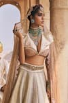 Megha Bansal_Pink Silk Chanderi Embroidered Kahksha Gota Cutdana Embellished Lehenga Set _Online_at_Aza_Fashions