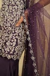 Megha Bansal_Purple Tulle Embroidered Pearl V-neck Luna Cutdana Kurta Sharara Set _at_Aza_Fashions