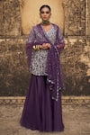 Shop_Megha Bansal_Purple Tulle Embroidered Pearl V-neck Luna Cutdana Kurta Sharara Set 