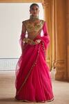 Buy_Megha Bansal_Pink Silk Organza Embroidered Crystal Gulesha Embellished Saree With Blouse _at_Aza_Fashions