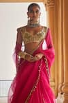 Megha Bansal_Pink Silk Organza Embroidered Crystal Gulesha Embellished Saree With Blouse _Online_at_Aza_Fashions