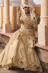 Megha Bansal_Beige Silk Organza Embroidered Pearl Jannat Petal Cutdana Lehenga With Blouse _at_Aza_Fashions