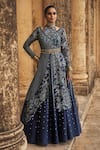 Buy_Megha Bansal_Blue Tulle Embroidered Neel Falguni Sequin Embellished Lehenga With Achkan Kurta _at_Aza_Fashions