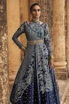 Buy_Megha Bansal_Blue Tulle Embroidered Neel Falguni Sequin Embellished Lehenga With Achkan Kurta _Online_at_Aza_Fashions