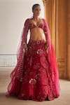 Buy_Megha Bansal_Red Silk Organza Embroidered Pearl Surkh Pyaari Jaan Embellished Lehenga Set _at_Aza_Fashions