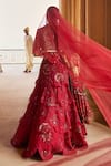 Shop_Megha Bansal_Red Silk Organza Embroidered Pearl Surkh Pyaari Jaan Embellished Lehenga Set _at_Aza_Fashions