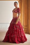 Buy_Megha Bansal_Red Silk Organza Embroidered Pearl Surkh Pyaari Jaan Embellished Lehenga Set _Online_at_Aza_Fashions