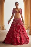 Shop_Megha Bansal_Red Silk Organza Embroidered Pearl Surkh Pyaari Jaan Embellished Lehenga Set _Online_at_Aza_Fashions