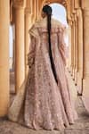 Shop_Megha Bansal_Beige Silk Organza Embroidered Pearl Chaand Vrit Lehenga Trench Set  _at_Aza_Fashions