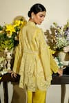 Shop_Megha Bansal_Yellow Silk Organza Hand Embroidery Junaira Petal Jacket Pant Set  _at_Aza_Fashions