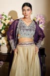 Buy_Megha Bansal_Purple Silk Organza Hand Embroidery Jamuni Gul Cape Sharara Set _Online_at_Aza_Fashions
