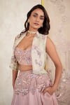 Buy_Megha Bansal_Pink Satin Silk Organza Hand Embroidery Lehenga Gilet Jacket Set  _Online_at_Aza_Fashions