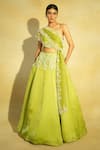 Buy_Megha Bansal_Green Satin Silk Organza Hand Tarini Placement Lehenga With Draped Blouse _at_Aza_Fashions