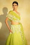 Megha Bansal_Green Satin Silk Organza Hand Tarini Placement Lehenga With Draped Blouse _Online_at_Aza_Fashions