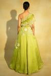 Shop_Megha Bansal_Green Satin Silk Organza Hand Tarini Placement Lehenga With Draped Blouse _at_Aza_Fashions