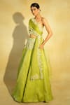 Buy_Megha Bansal_Green Satin Silk Organza Hand Tarini Placement Lehenga With Draped Blouse _Online_at_Aza_Fashions