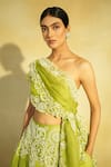 Buy_Megha Bansal_Green Satin Silk Organza Hand Tarini Placement Lehenga With Draped Blouse 