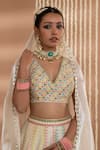 Buy_Show Shaa_Ivory Chanderi Embroidery Floral V Neck Meheka Lehenga Set _Online_at_Aza_Fashions