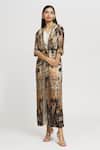 Buy_Whimsical By Shica_Black Organza, Satin Tassels, Embroidery Geometric Print Double-flap Jumpsuit _Online_at_Aza_Fashions